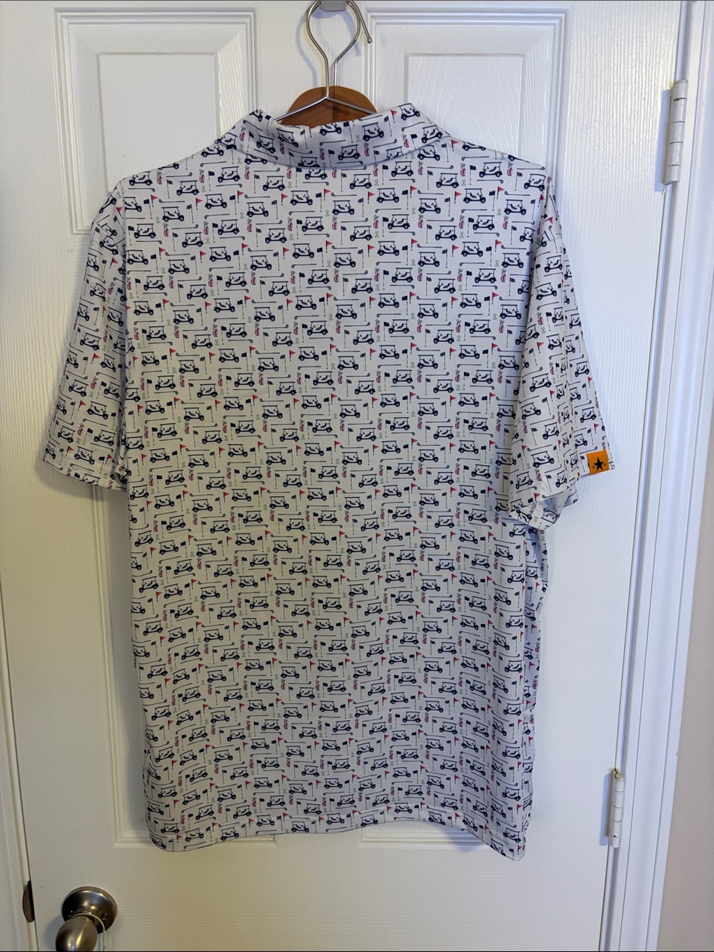 Men's White Printed Golf Polo Shirt - Picture 3 of 3